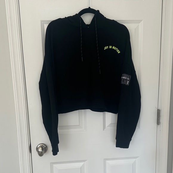 Zumba Fitness Tops - Zumba Black Cropped Hoodie with Neon Yellow Logo